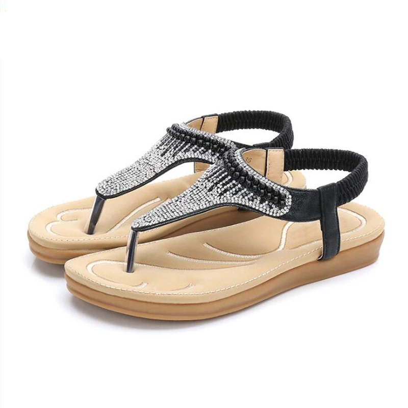 CEYANEAO женские босоножки летняя модная обувь для девочек в богемном стиле, со стразами и жемчугом; женские босоножки женские сандалии на плоской подошве обувь w24