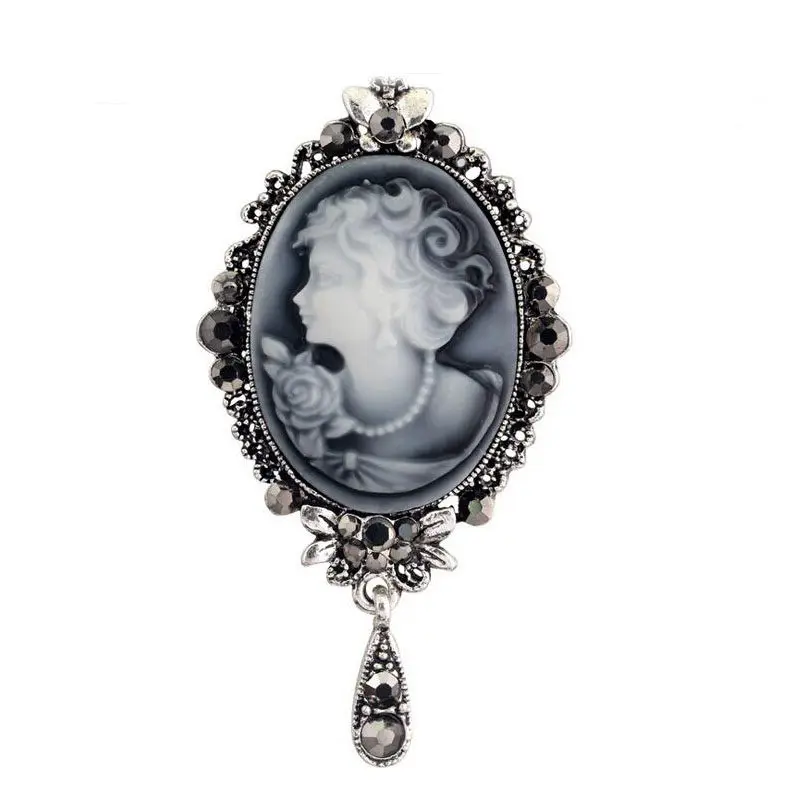 

2016 Brand Top Quality Fashion Vintage Charm Rhinestone Brooch Beautiful Cameo Lady Head Diamante Crystal Brooch Pins For Women