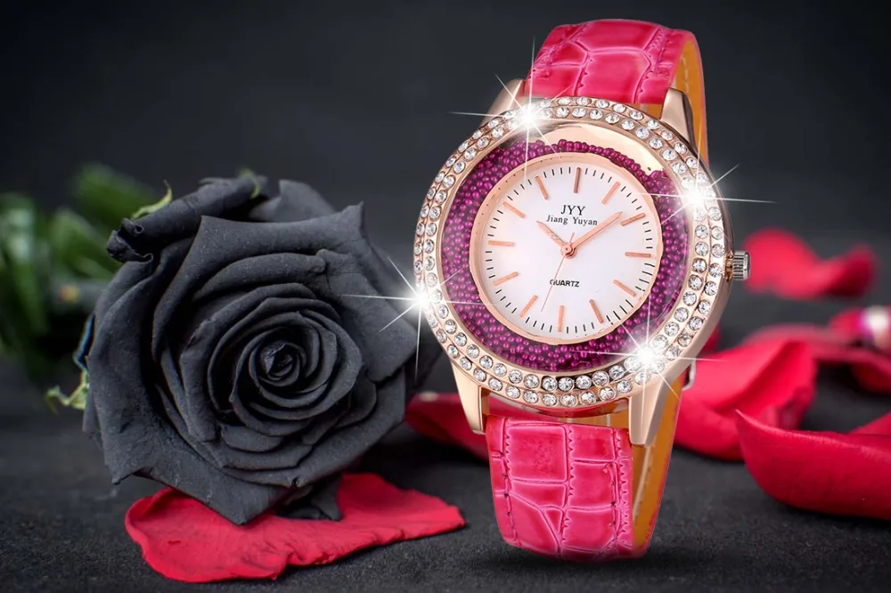 Прямая поставка Новые Модные женские кожаные Кристалл бриллиант Стразы Часы женские Красота платье кварцевые часы наручных часов Reloj Mujer