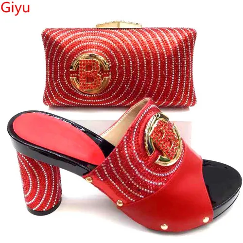 

doershow Italian nice Matching red Shoe and Bag Set African Shoes and Matching Bags Italian top selling Nigerian Paty!HVF1-5