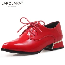 Lapolaka/большой размер 32-43, г. Новая модная обувь на квадратном каблуке черного и красного цвета женские туфли-лодочки женские офисные туфли на шнуровке, женские туфли на высоких каблуках