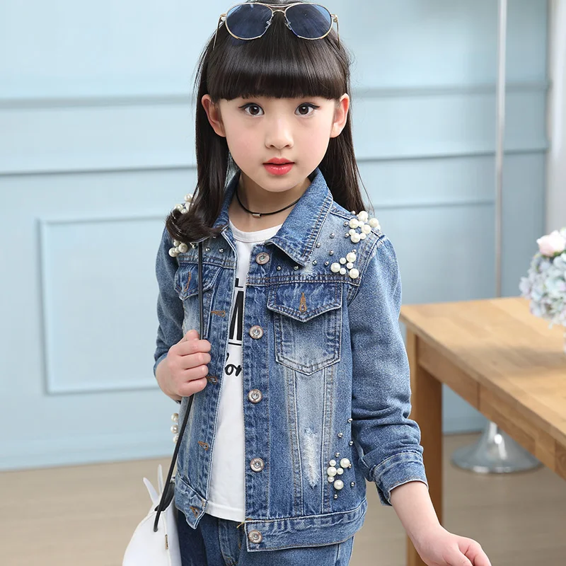 2022 Spring Autumn New Korean  Girls Fashion  Pearls Denim 