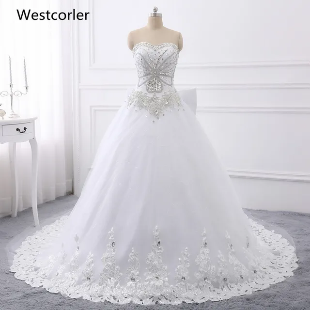 100% cuadro verdadero cristal vestidos de novia 2017 mano rebordear