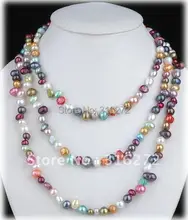 Joyería Topearl 60 pulgadas largo collar de perlas de Color mezclado de agua dulce collar de perlas CHJ28