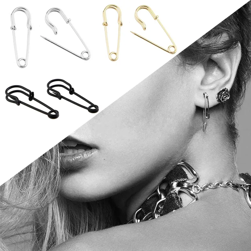 

LNRRABC Allergy Free Hot Sale Graceful Seaside 2018 New Arrival Exquesite Golden/Silvery/Black Safety Pin Puncture Earring 1Pair