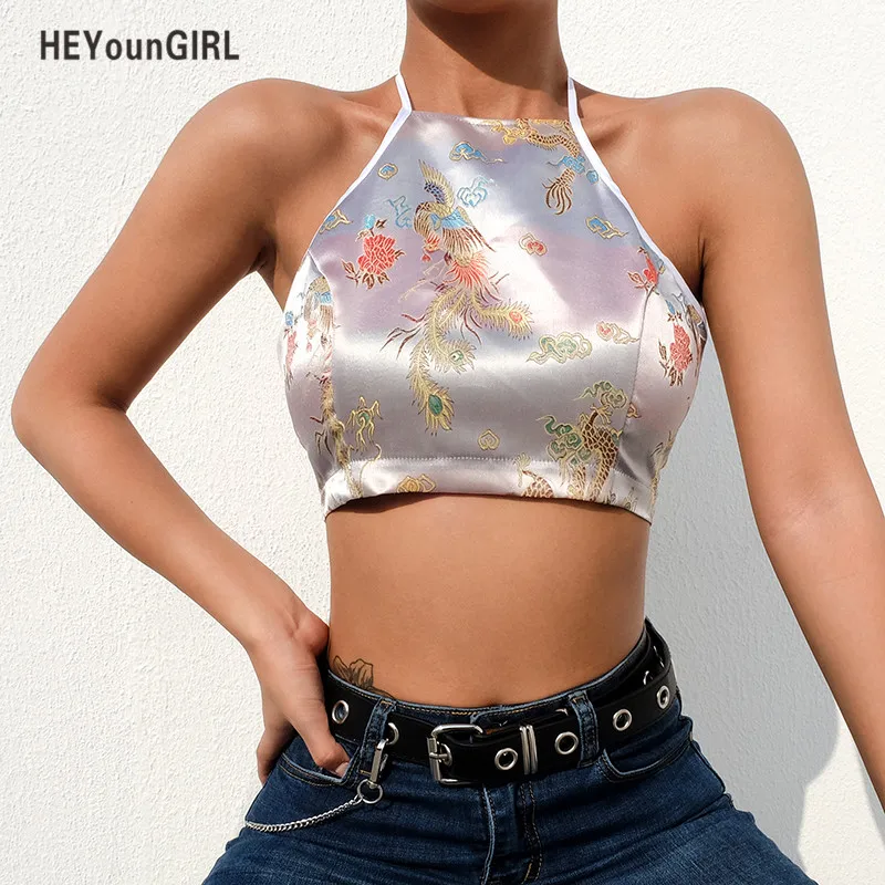 Женский укороченный топ HEYounGIRL, укороченный топ с открытой спиной и принтом дракона, летняя уличная одежда без рукавов|Топы| | АлиЭкспресс