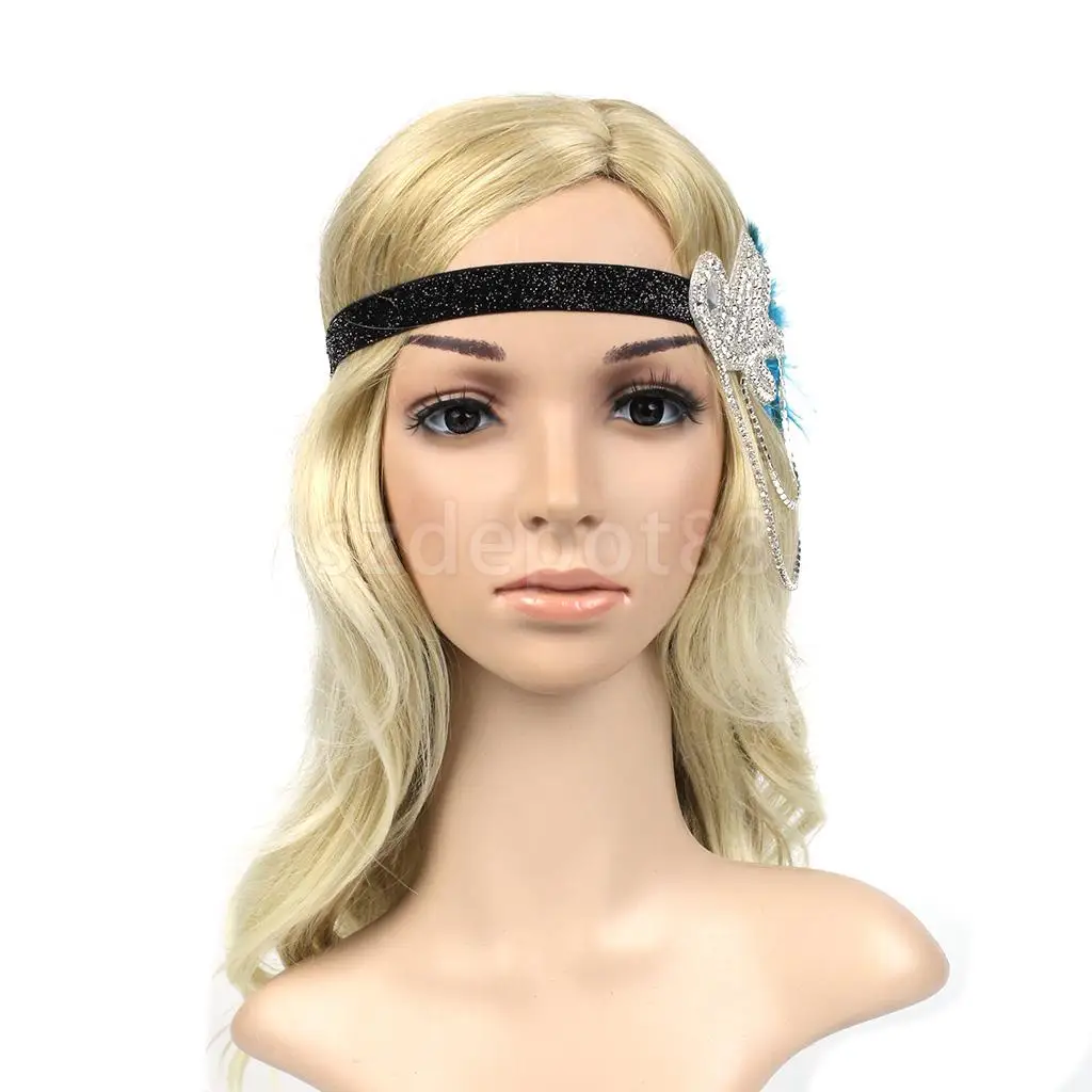 Vintage 1920s Feather Headband Wedding Bridal Headpiece Flapper Fancy Dress