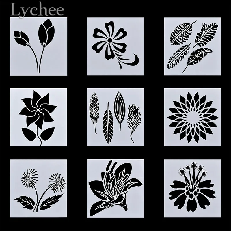 Lychee Life 9pcs Floral Pattern Stencils DIY Craft Layering for Scrapbooking Album Decoration Card Template | Дом и сад