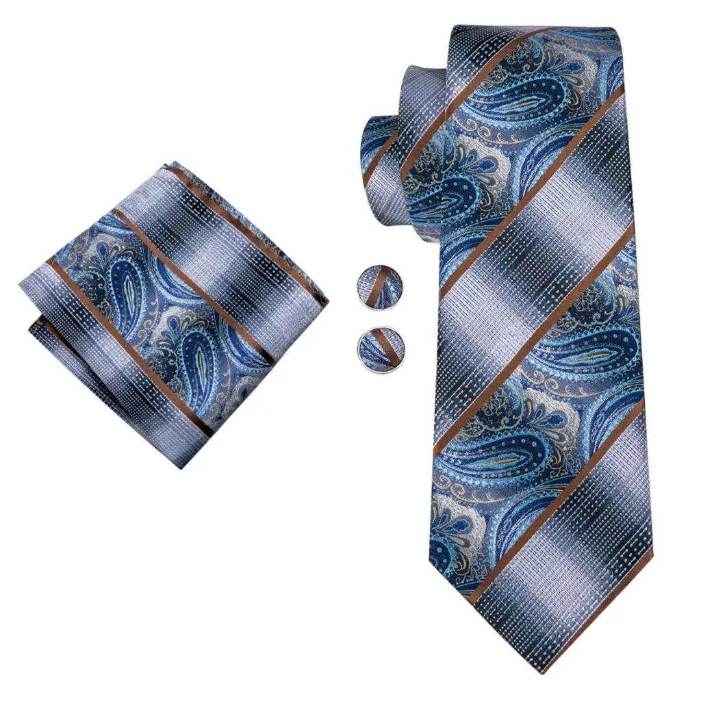 Hi Tie роскошный Шелковый мужской модный синий галстук Пейсли набор носовых