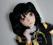 New Arrival 100% Handmade Silicone Lovely Doll Half Head Kigurumi Masks with Brown Eyes Black Wig