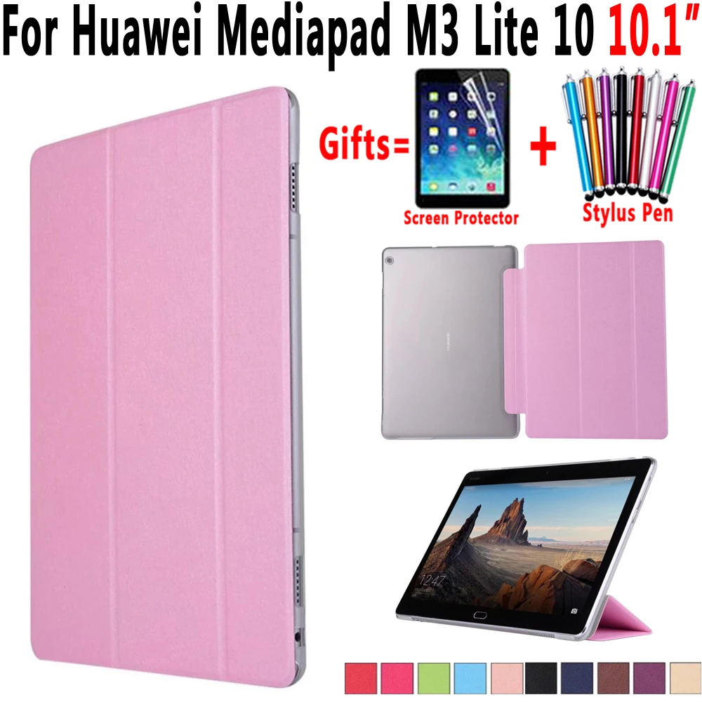 

Ultra Slim Silk Pattern Light Trifold Smart Wake Sleep Shell Case Cover for Huawei Mediapad M3 Lite 10 10.1 Coque Capa Funda