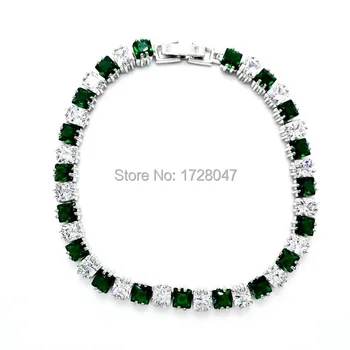 

New Spring High Quality Brand Rhodium plated Zircon Bracelet Sapphir Green Gem Cubic Zirconia red Tennis Jewelry For Women