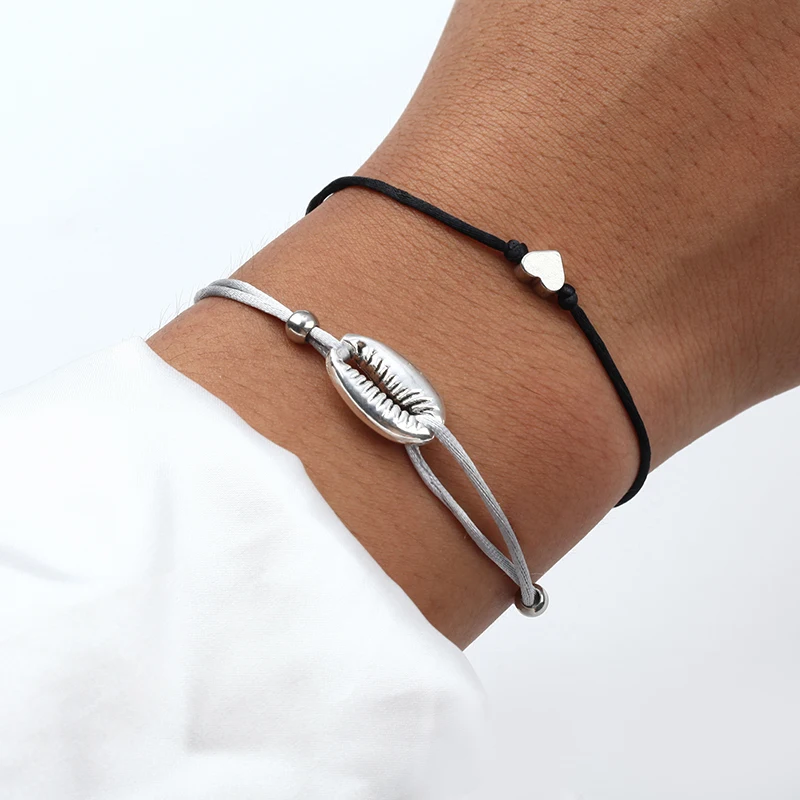 

Simple DIY Woven Adjustable Bracelet With Love Heart Shell Charm For Women Girlfriend Handmade Wrap Anniversary Friendship Charm