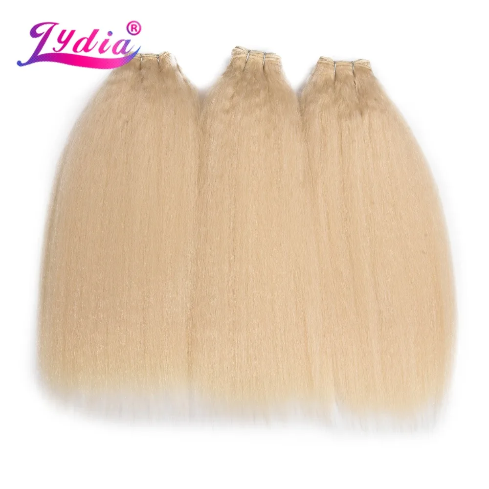 Lydia 1PCS/Pack Kinky Straight Double Weft Weaving 10-30 Inch Pure Color Synthetic Wave Hair Extensions For Women Blonde 613#