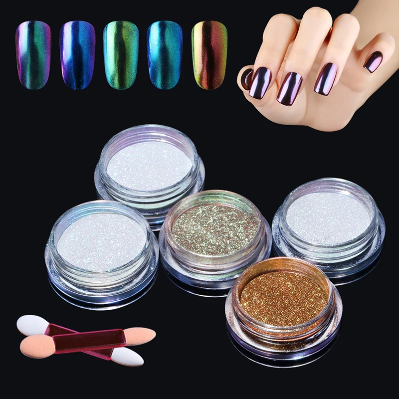 

Belen UV LED Chrome Powder Metallic Mirror Colorful Holographic Sponge Stick Pigment Decorations Glitters Dust Nail Art