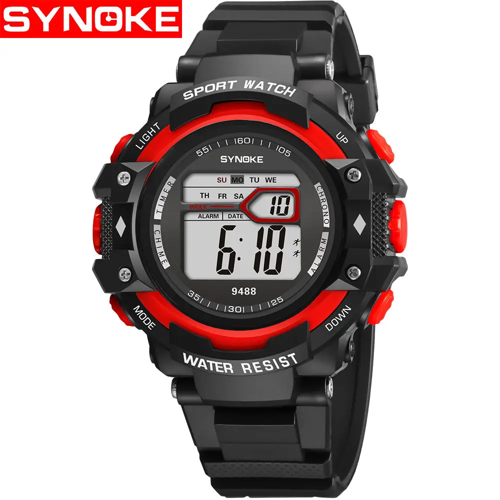 SYNOKE мужские модные электронные часы, многофункциональные, для спорта на открытом воздухе, для фитнеса, G стиль, часы, топовый бренд, роскошный светильник - Цвет: Red