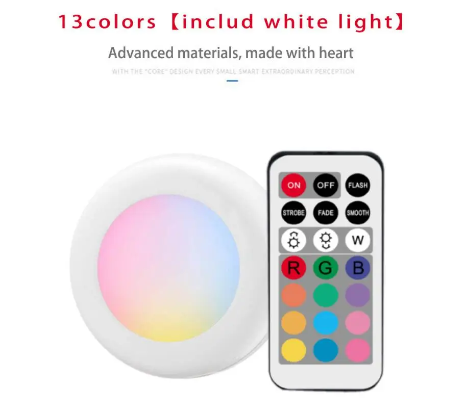 Wireless LED Puck Lights RGB 13 Colors Changing Kitchen Under Cabinet Lights 