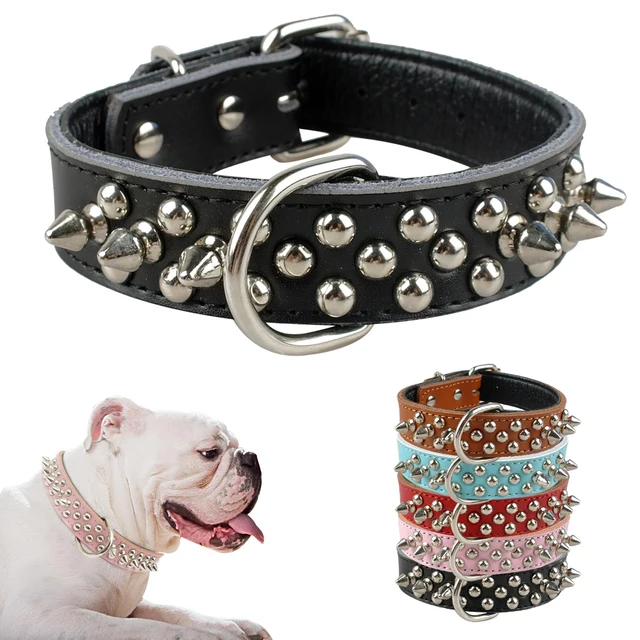 Buy Adjustable Leather Studded Rivet Dog Collar Durable Spiked Dog Collars