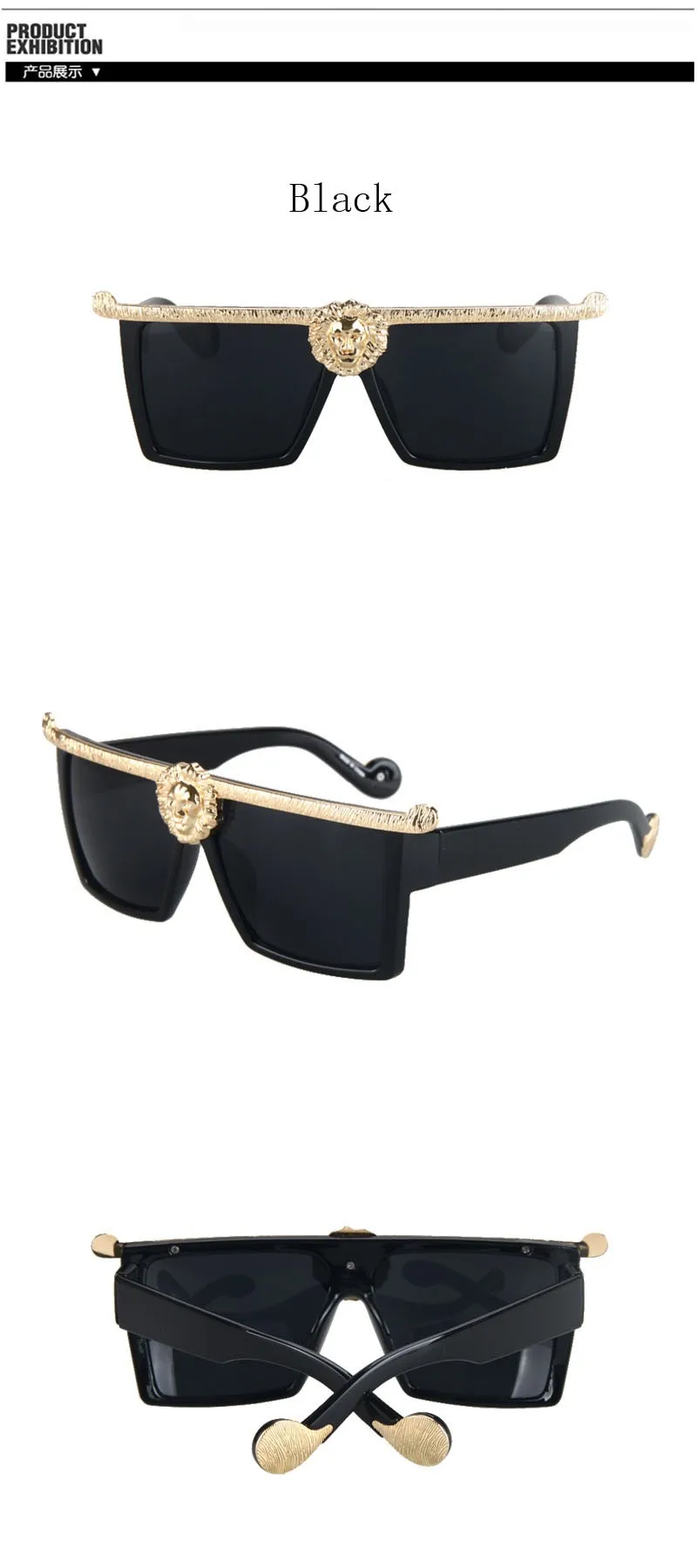 Роскошные модные брендовые унисекс oversize Солнцезащитные очки для женщин большой площади голова льва Рамки классический Винтаж очки для Для мужчин Для женщин