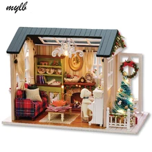 Прямая кукольный дом Миниатюрный DIY кукольный домик с деревянная мебель для дома игрушки для детей праздничные дни