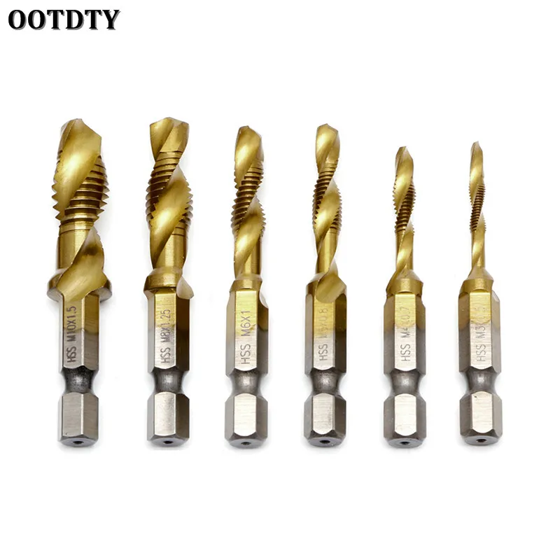  1 Set Hex Shank M3-M10 Titanium Plated HSS Hand Screw Thread Metric Tap Drill Bits