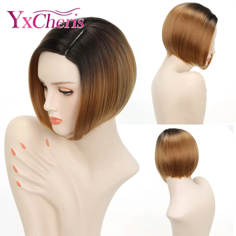 Pelucas rubias de Ombre para mujer peluca corta de pelo sintético pelucas rojas de fibra resistente al calor para mujer Pelucas rubias de Ombre para mujer peluca corta de pelo sintético pelucas rojas de fibra resistente al calor para mujer