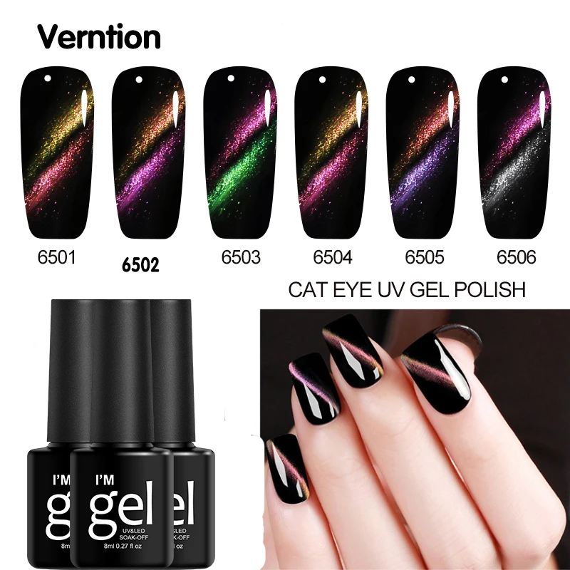 

Verntion UV 3D Magnetic 8ML Cat Eye Gel Nail Polish Candy Rosali Nail Varnishes Holographic Top Nalis Chameleon 34Colors Change
