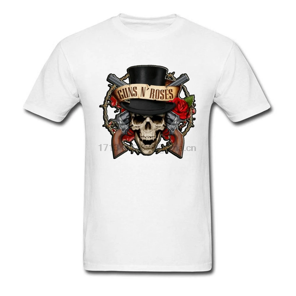 

Gothic Style Brand New Tops T-Shirt Geek Guns And Rose Skull Metal Band Geek Print Tshirt On Sale Best Team Clothes Men