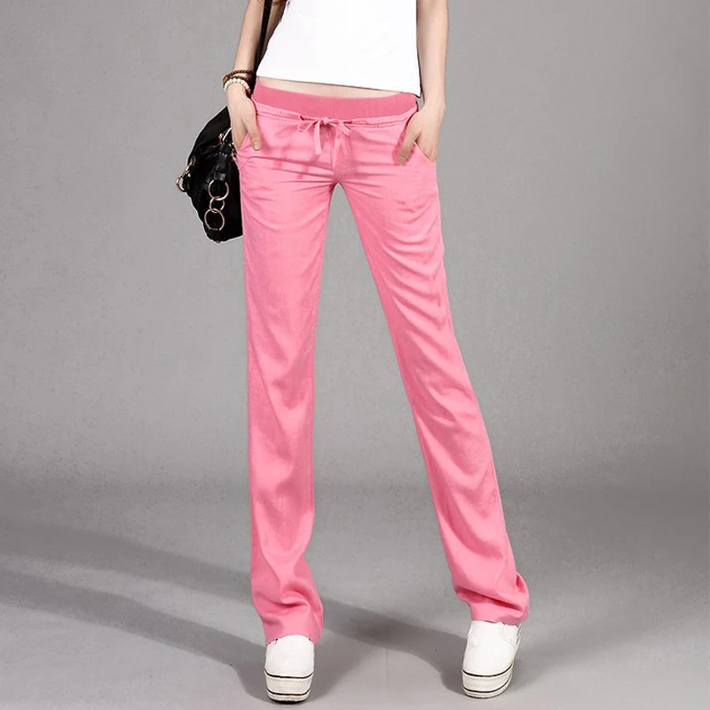 

Spring Summer Style New Fashion All-Match Commuter Flax Linen Casual Elastic Waist straight Pants Women Pantalon Femme 4 Colors