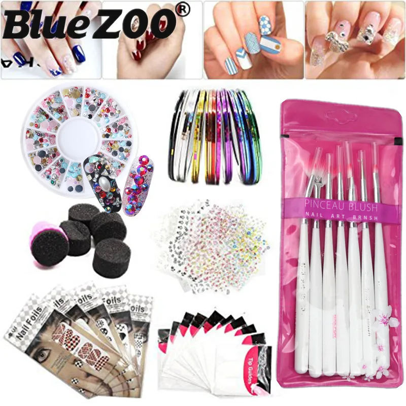 

Nail Charms Manicure Set Beauty Painting Pen Brush Set to Nail Art Decoration 3D Nail Stickers Stencil Tips Guide DIY Kit