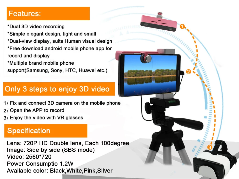 SVPRO 3D VR Digital Camera for Android Mobile Phone External Camera Micro USB Camera With HD Video SBS Image