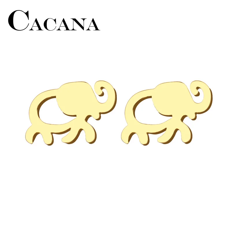 CACANA Stainless Steel Stud Earring For Women Man African Elephant Gold And Silver Color Lover's Engagement Jewelry
