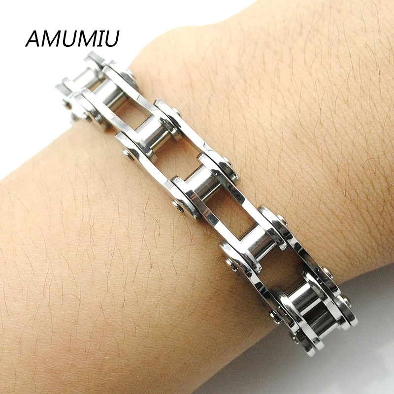 AMUMIU мужской браслет из нержавеющей стали, модные ювелирные изделия, Байкерский браслет для велосипедной цепи bycicle HZB051