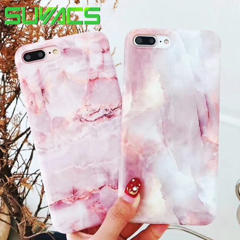 

SUYACS Glossy Blu-ray Phone Case For iPhone 6 6S 7 8 Plus X Cases Fashion Marble Soft IMD Bag Cases Cover Fundas Shell Coque