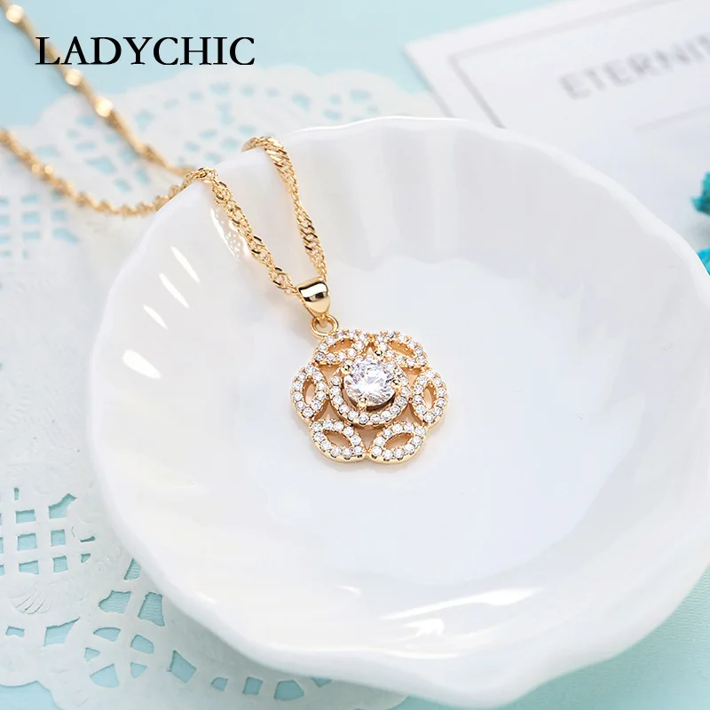 LADYCHIC высшее качество Полые Цветы подвеска ожерелья выложены искусственными