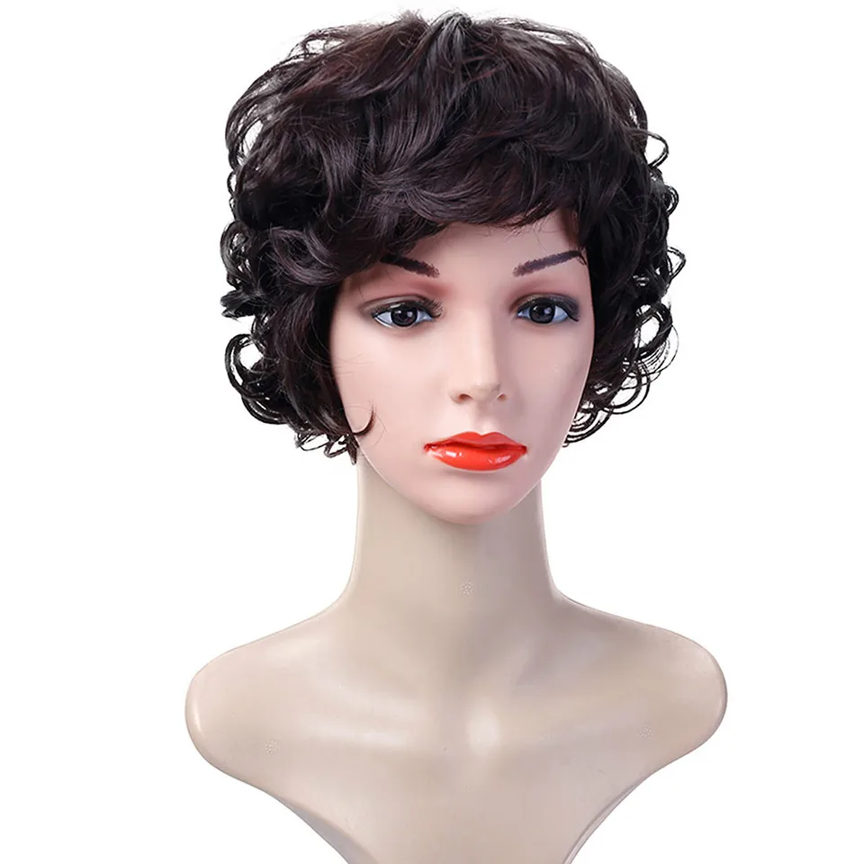 AOSI WIG Short Black Culry Wigs for Women Heat Resistant Synthetic