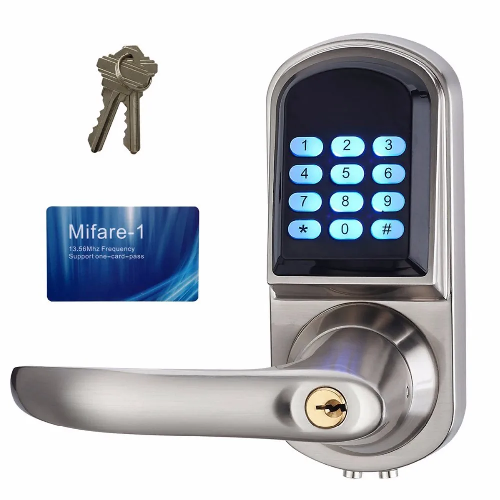 Smart Lock Electronic Keyless Code Door Lock Unlock with Code + Mifare Card and Mechanical Key