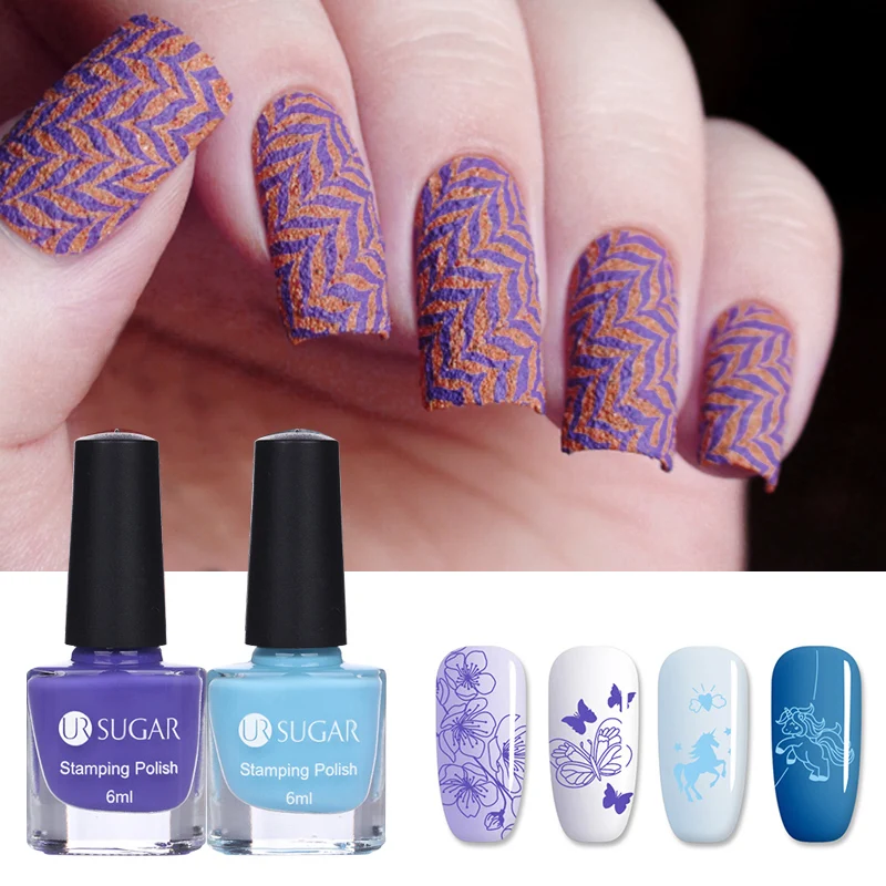 

UR SUGAR 2 Bottles Nail Stamping Polish Set Gold Silver Purple Nail Art Plate Printing Polish Nail Lacquer for Stamping Plate