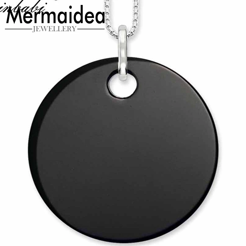 

Necklace Onyx Disc Trendy Gift Women High Quality 925 Sterling Silver Zirconia Fashion Jewelry