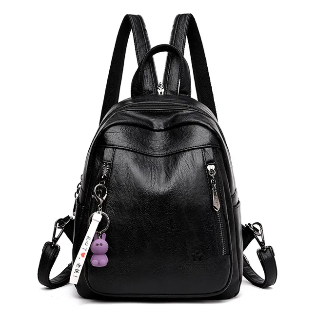 Известный бренд, высокое качество, кожаный женский рюкзак, простой дизайн, двойная молния, школьная сумка на плечо для колледжа, Mochila Feminina - Цвет: Black