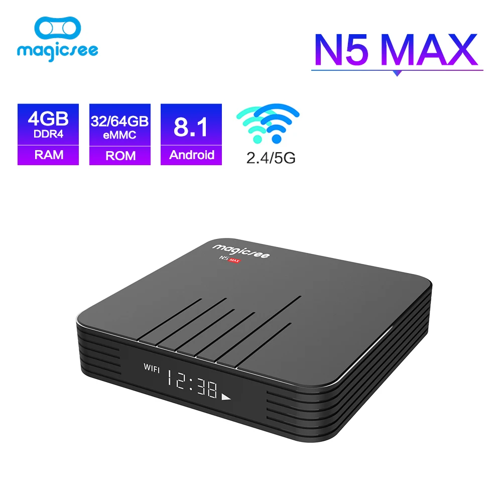 Magicsee N5 Max Android 8,1 Rom 2,4 + 5G Dual Wi-Fi Tv Box Amlogic S905X2 4 ядра Smart Tv Box с Hd 4 K Декодер каналов кабельного телевидения (США Plug)