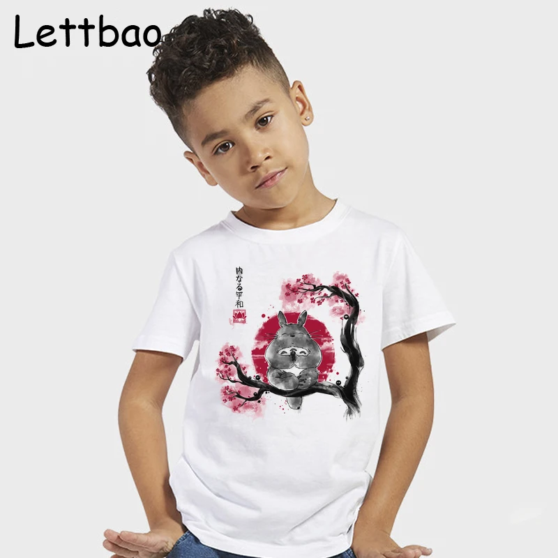 Totoro Inner Peace Sumi/Детская футболка с красным солнцем, Japanis, милая футболка для мальчиков, хлопковые белые футболки для девочек
