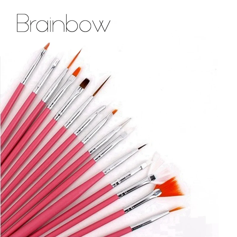 

Brainbow 15pc/pack Acrylic Nail Art Brush Set Painting Pen for False Nail UV Nail Gel Polish 3D Beauty Salon Manicure Tips Tools