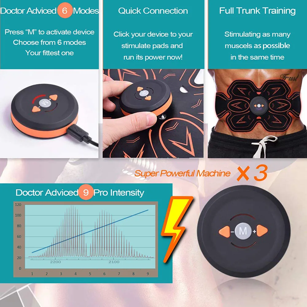 ABS Stimulator Muscle EMS Abdomen Muscle Trainer Toner Toning Belt Home Gym Office Fitness Equipment for AbdomenArmLeg (12)