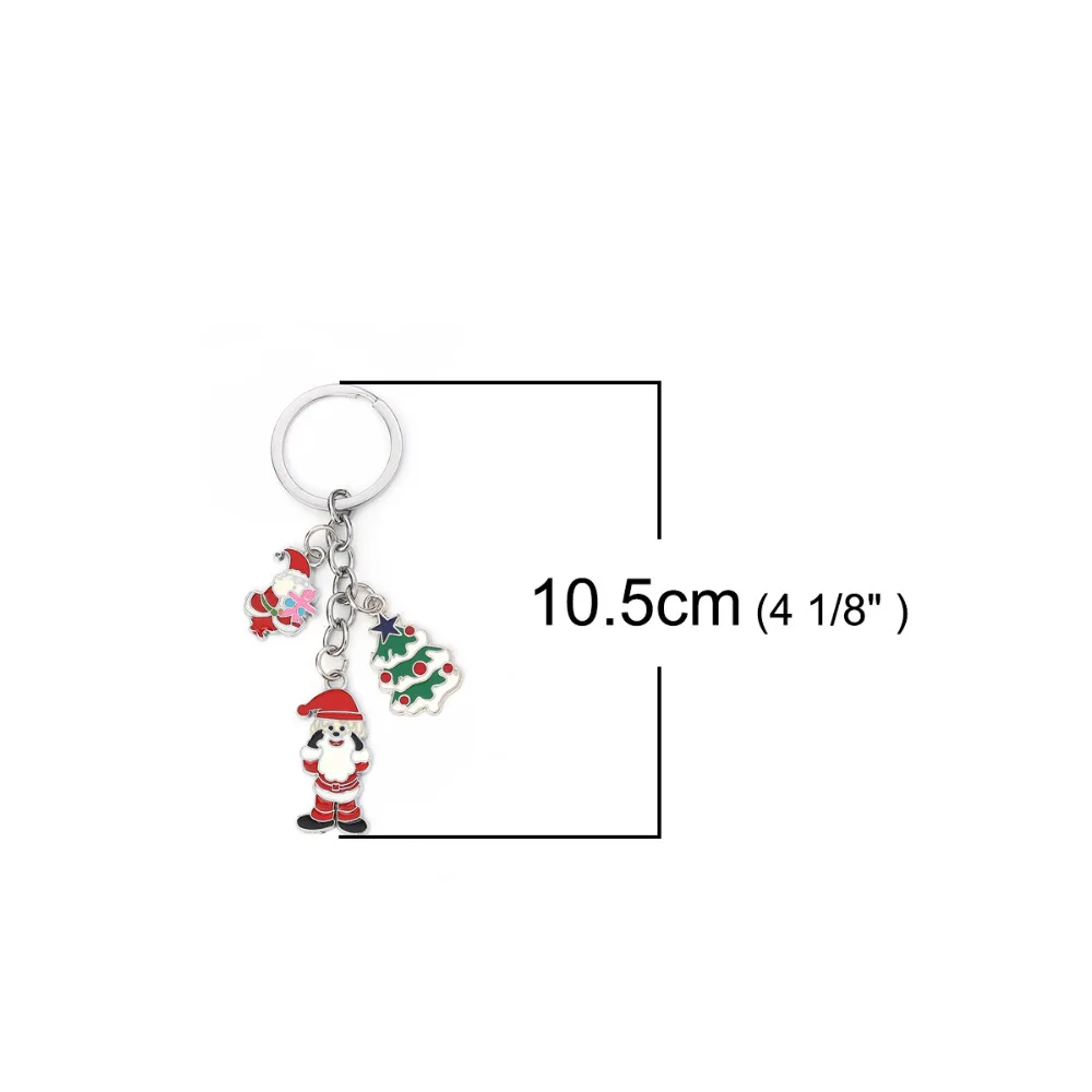 Doreen Box Keychain& Keyring Christmas Santa Claus Dull Silver Color Multicolor Green Christmas Tree Snowflake Enamel, 1 Piece