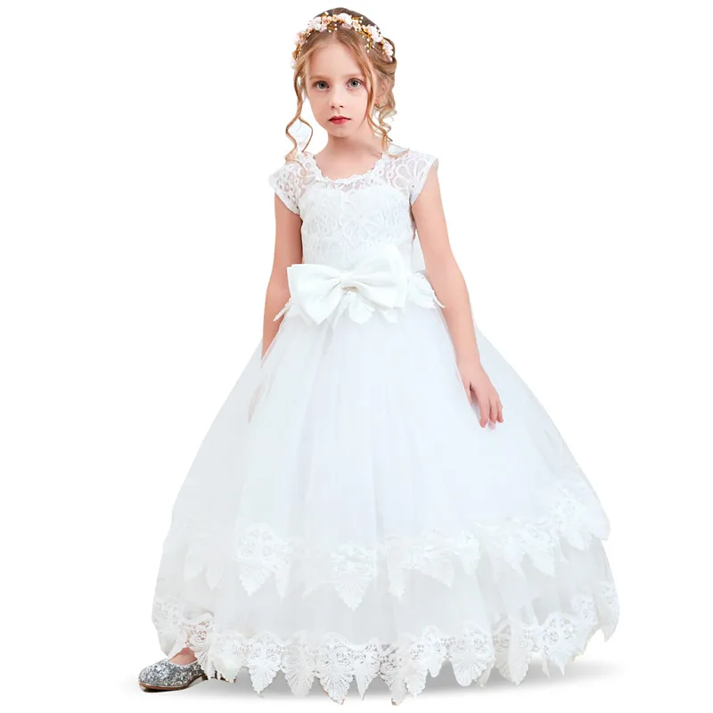 Свадебное платье с цветочным узором для девочек; Детские платья для девочек на выпускной; платья для девочек; кружевное платье с бантом для девочек-подростков; нарядное длинное платье