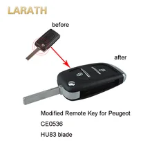 LARATH Modified Remote Car Key Shell 2 Button For Citroen C2 C3 C5 C6 C8 For Peugeot 307 408 308 CE0536 Uncut Blade with Groove