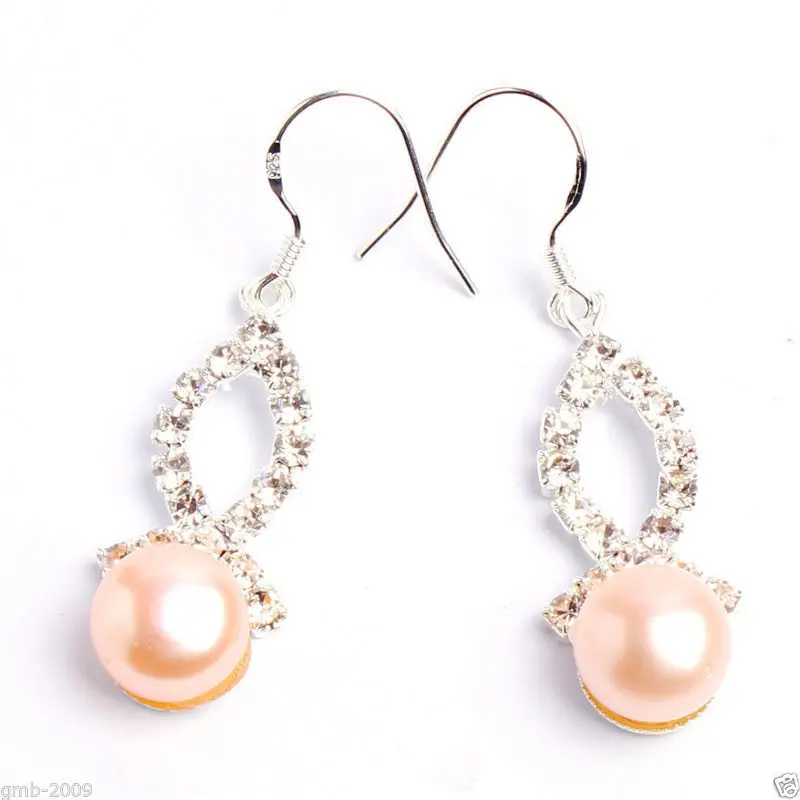 

Genuine Natural 9-10mm Pink Akoya Pearl Crystal 925 Sterling Silver Earrings