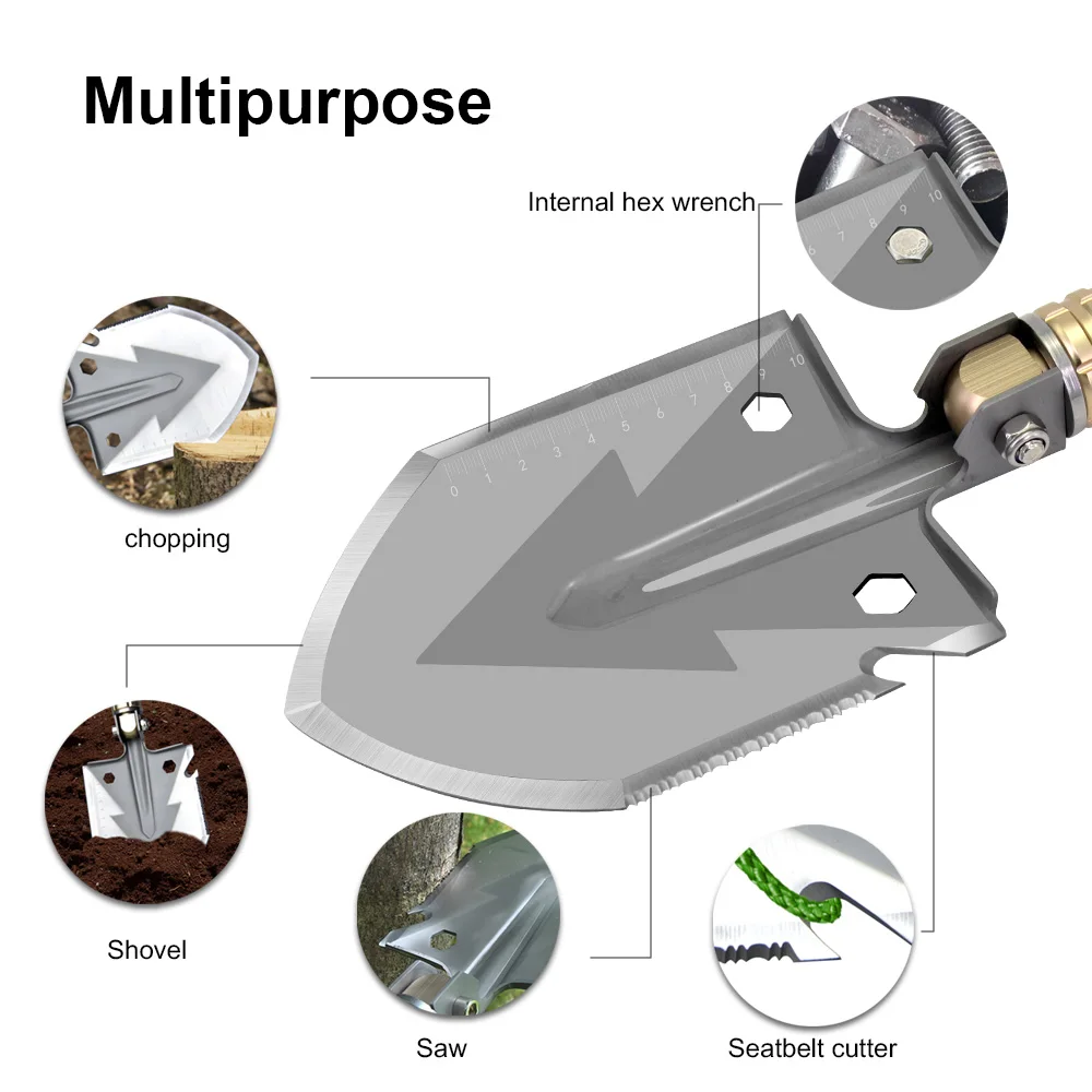 Multifunctional Military Shovel Folding Pocket Knife Survival Shovel Outdoor Camping Gardening Plant Tools Golden Multitool