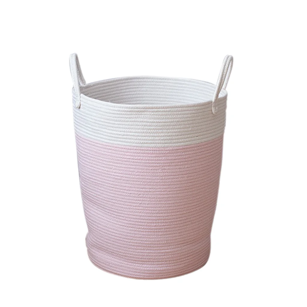 2x Cotton Weaving Storage Basket Rattan Storage Box For Cosmetics Basket Organizer Sundries Laundry Toys Storage Basket Pink